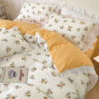 Washed Cotton Small Floral Quilt Cover, Four Piece Bed Sheet Set Pi-Mart