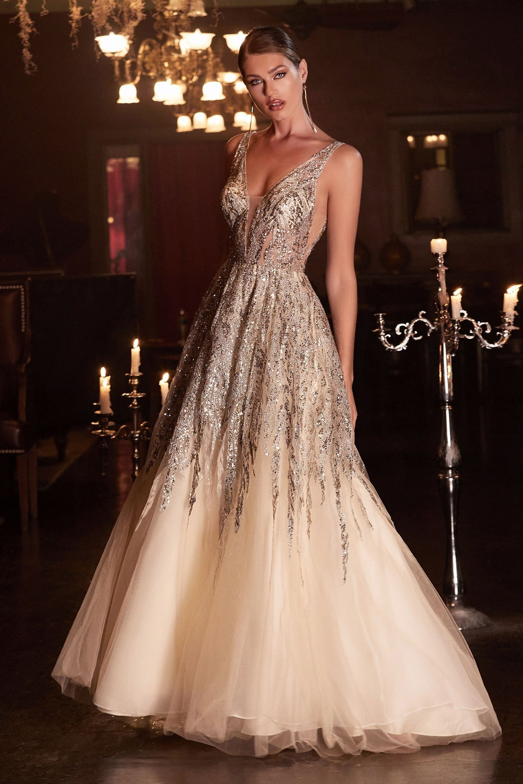 Beaded Shimmer Ball Gown Purplish Diva