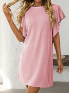 Ruffled Round Neck Short Sleeve Dress Feminine Simple Classic Dress Breathable And Comfy Dress Stevvex