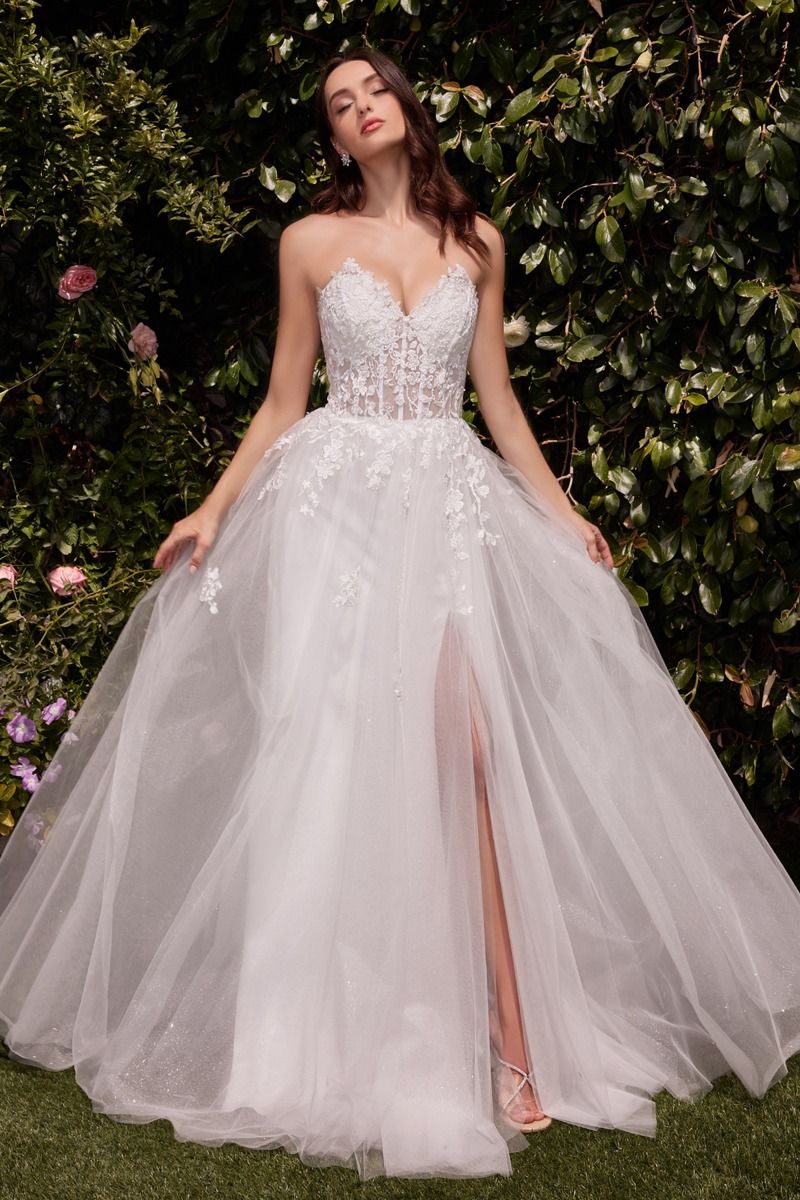 Strapless A-Line Lace & Tulle Wedding Dress Purplish Diva