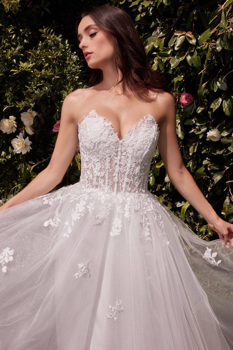 Strapless A-Line Lace & Tulle Wedding Dress Purplish Diva