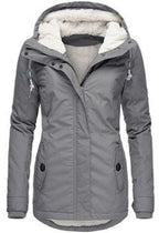 Winter Hooded Jacket Solid Color Warm Buckle Zip-up Fleece Jacket With Pockets Women's Casual Jacket Pi-Mart