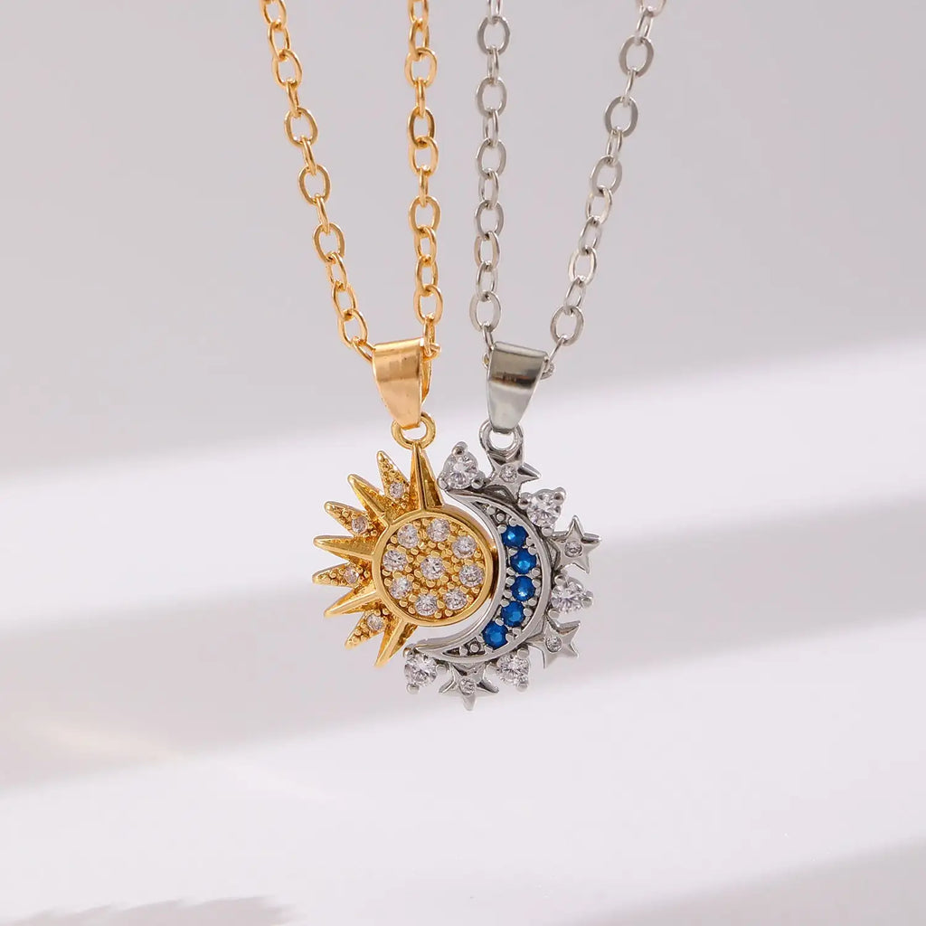 Sun And Moon Couple Projection Necklace Magnetic Pendant Clavicle Chain