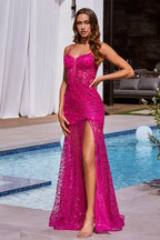 Glitter Printed Fitted Gown Purplish Diva