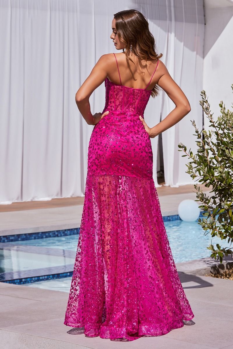 Glitter Printed Fitted Gown Purplish Diva