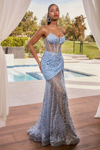 Glitter Printed Fitted Gown Purplish Diva