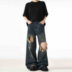 Couple Hole Worn Jeans Wide-leg Pants Lootquake LLC