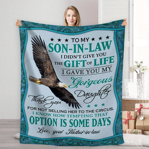 1pc Eagle Print Flannel Blanket For The Son-in-law, A Blanket For All Seasons, A Warm, Comfortable And Soft Blanket, A Sofa Bed, A Sofa For Office Camping Trips, A Nap Blanket For Home Decor, A Birthday Christmas Gift Blanket Lootquake LLC