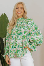 Leaf Print Flounce Sleeve Blouse - Botanical Top | Femstylo