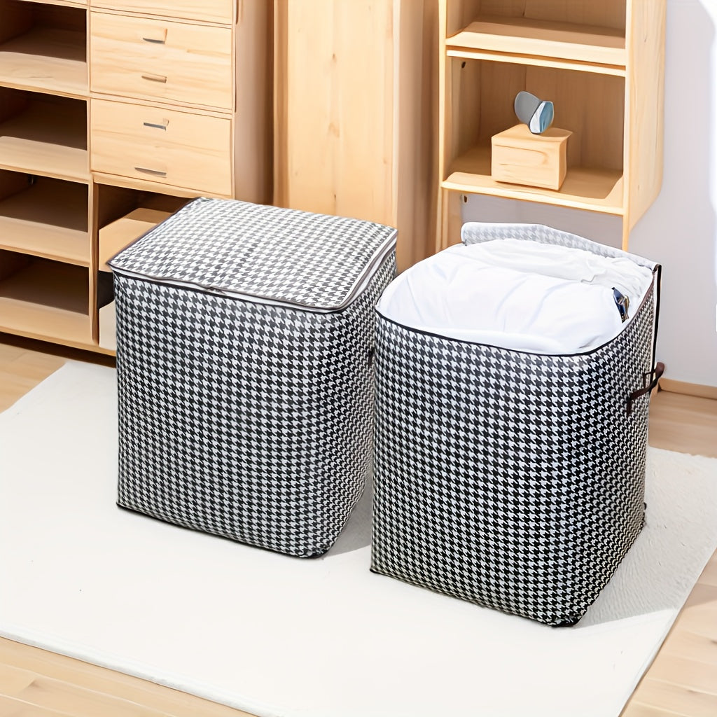 2pcs/5pcs Extra Large Capacity Stylish Houndstooth Storage Boxes - Durable, Space-Saving Closet Organizers with Handles for Easy Clothes, Blanket Storage and Organization at Home and Office Lootquake LLC