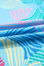 Sky Blue Bowknot Print Waffle Loose Tee