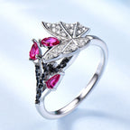 Unique Butterfly Ring With Rubies And Black Spar