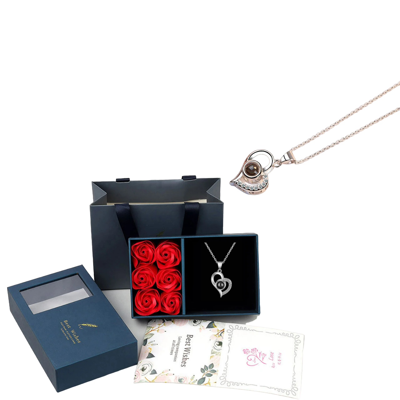 NNEOBA Multilingual 'I Love You' Necklace with 6 Roses in Luxury Gift Box - Silver (45cm) Lootquake LLC