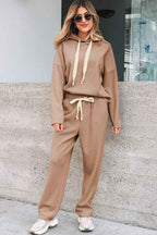 Solid Corduroy Lace Hoodie and Pants Set THRIXINE