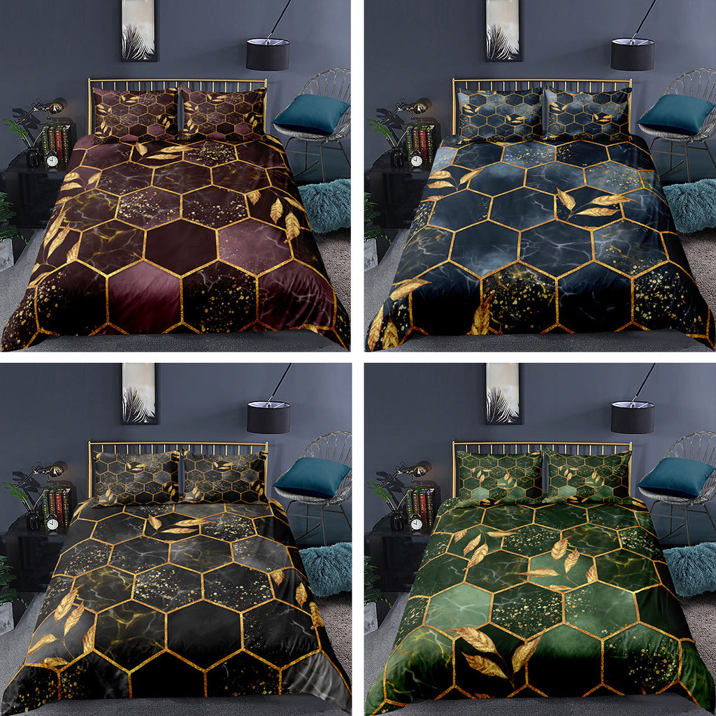 Digital Printing Geometric Quilt Cover Digital Printing Three-piece Set Pi-Mart