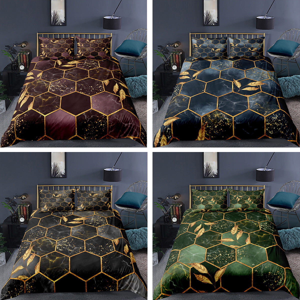 Digital Printing Geometric Quilt Cover Digital Printing Three-piece Set Pi-Mart