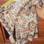 1pc Bohemian Style Striped Tassel Throw Blanket, 100% Polyester, Fantasy Themed, All-Season Multipurpose, Stain Resistant, Woven Fabric, Hand Wash Only, >500g Weight Lootquake LLC