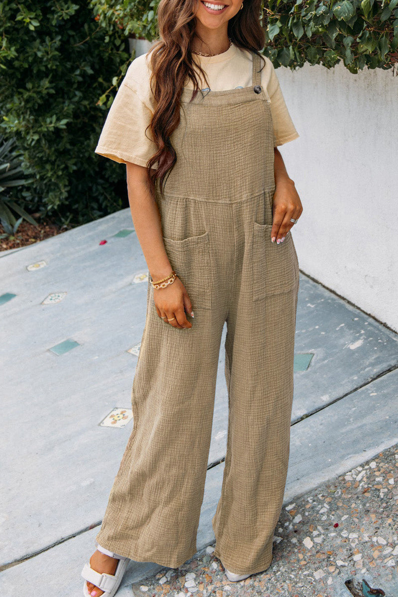 Fashion Square Neck Jumpsuit With Pockets Spring Summer Casual Solid Color Loose Overalls Womens Clothing Pi-Mart