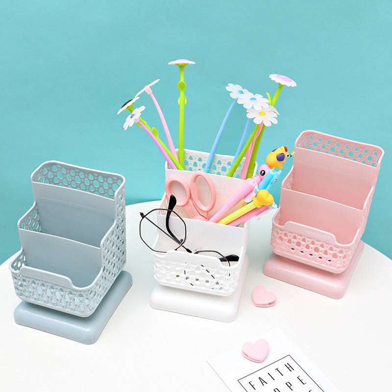 Rattan Woven Hollow Pen Storage Box Pen Barrel Makeup Brush Holder