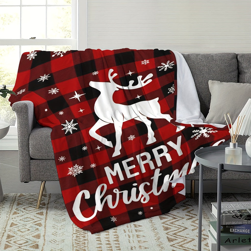 1pc Christmas Elk Blankets, Luxury Cozy Warm Flannel Fleece Throw Blanket, Black Bedspread For Couch Chair Bed Sofa Travel Lootquake LLC