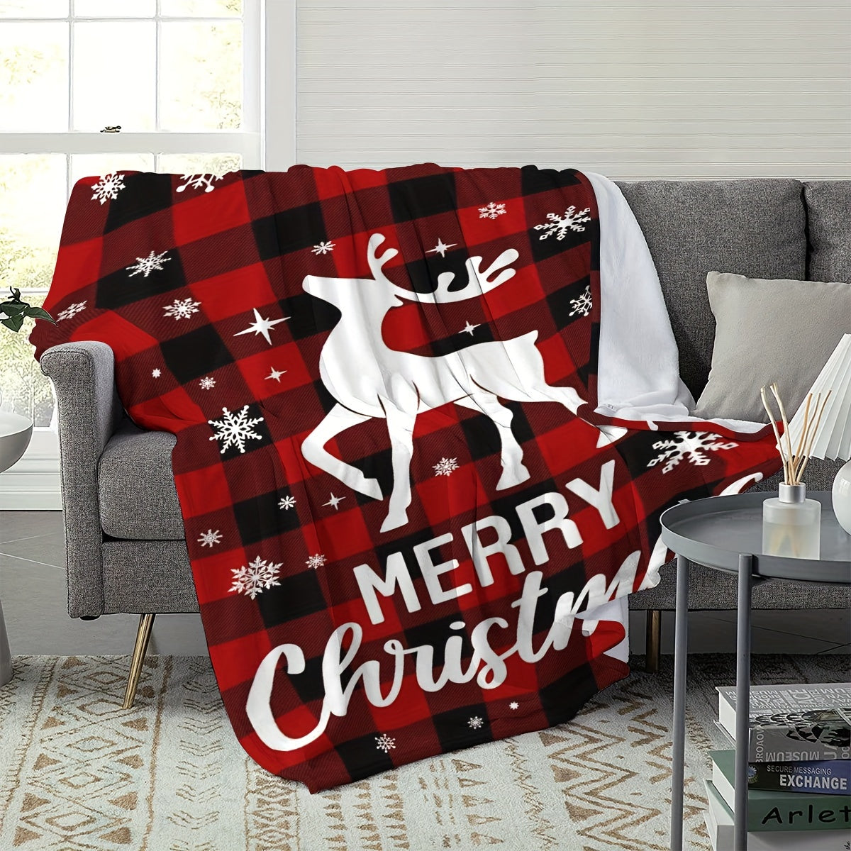1pc Christmas Elk Blankets, Luxury Cozy Warm Flannel Fleece Throw Blanket, Black Bedspread For Couch Chair Bed Sofa Travel Lootquake LLC