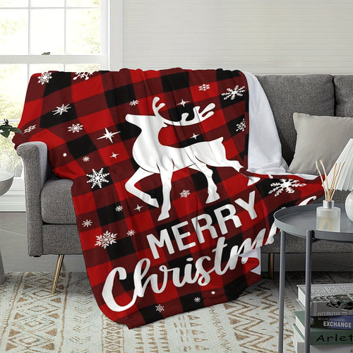 1pc Christmas Elk Blankets, Luxury Cozy Warm Flannel Fleece Throw Blanket, Black Bedspread For Couch Chair Bed Sofa Travel Lootquake LLC
