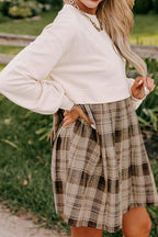 Vintage Plaid Round Neck Long Sleeve Mini Dress Cozy & Stylish Dress Retro Design Dress For Party Stevvex