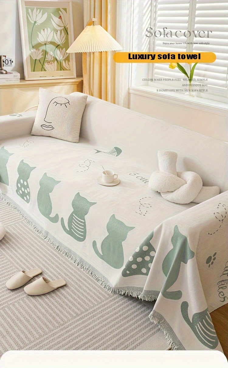 1pc Chenille Cat Cartoon Sofa Cover Blanket Four Seasons Universal Simple Double-sided Multi-functional Sofa Throw Blanket Couch Cover For Living Room Home Decor