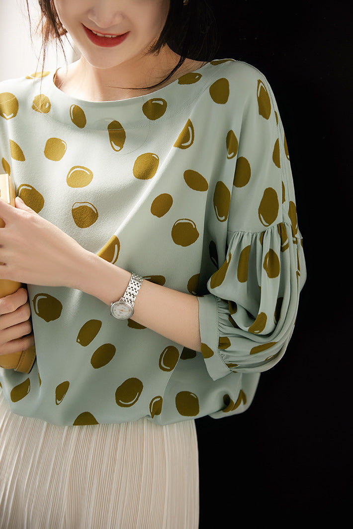 Elegant Retro Romantic Bubble Print Lantern Sleeve Shirt Top Lootquake LLC
