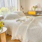 Pure Cotton Solid Color Washed Quilted Quilt Bed Cover Three Piece Set Pi-Mart