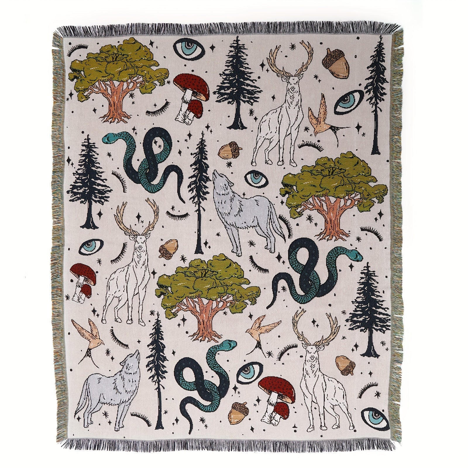 1pc Woven Double-sided Multifunctional Blanket Bohemian Tapestry Hippie Room Decoration Abstract Animals Plants Blanket Tassel Woven Blanket Sofa Blanket Outdoor Hiking Backpack Beach Travel Decoration Blanket Woven Picnic Bl Lootquake LLC