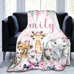 1pc Custom Flannel Blanket, Personalized Cartoon Animal Print Custom Your Name Flannel Blanket, Soft And Warm Memorable Moments Commemorative Blanket, Great Holiday Gift For Classmates, Friends, Family And Lovers, Used For Na