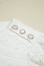 White Lace Floral Round Neck Puff Sleeve Shift Mini Dress