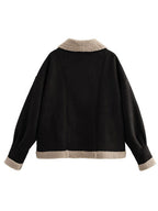 Fuzzy Collared Neck Long Sleeve Jacket with Buttoned Closure and Cozy Pockets Stevvex