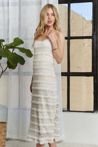 Lace Scoop Neck Midi Cami Dress – Elegant Lace Scoop Neck Dress with Romantic Detailing for Formal Events and Special Occasions Stevvex