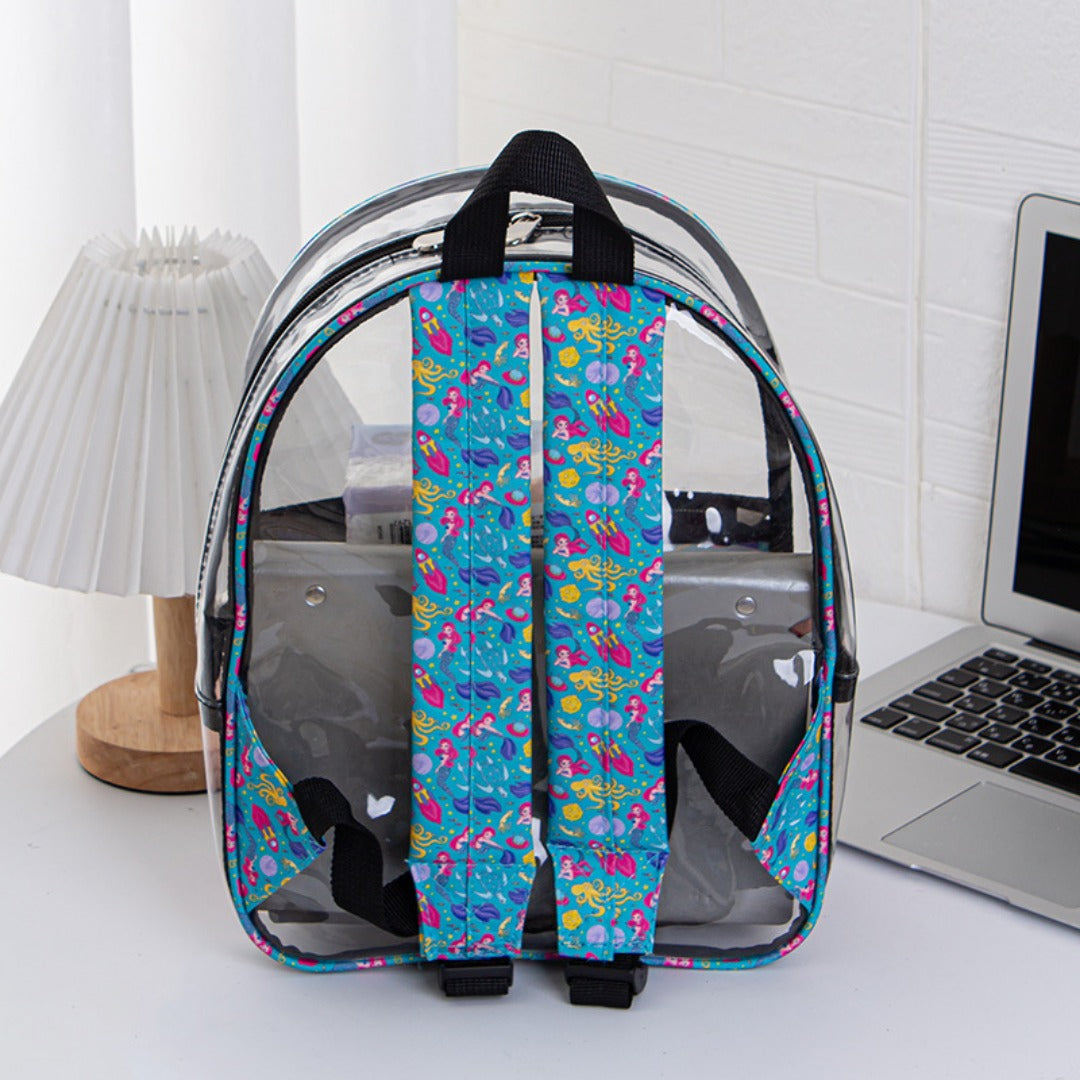 PVC transparent waterproof backpack, smiley face beauty printing student backpack, book storage shoulder travel bag - SJB-DIAMOND ELITES