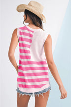 Beige USA Flag Notched Neckline Loose Knit Vest