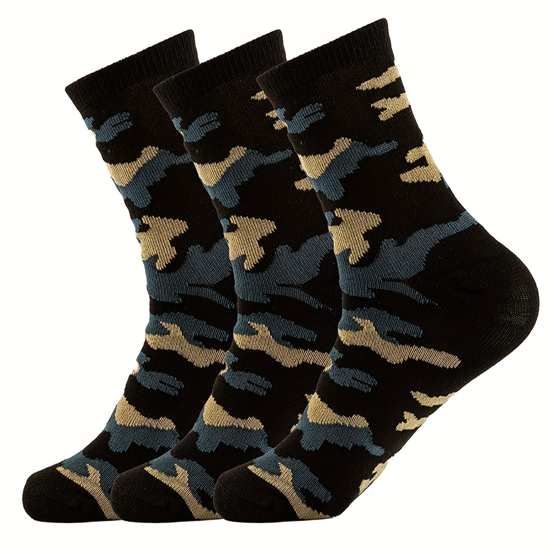 3 Pcs Men's Camo Sports Crew Socks - Durable, Stretchy, Ribbed Cuff for All Seasons Lootquake LLC