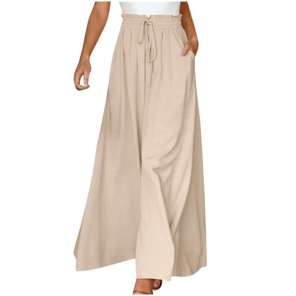 Women's Fashion Wide Leg Elastic Waistband Wide Leg High Waist Long Dress Pants Pi-Mart