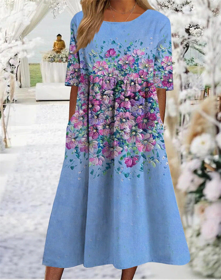 Women's Loose Round Neck Swing Dress Pi-Mart