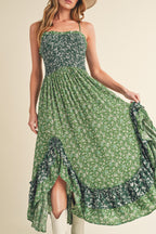 Ditsy Floral Ruffled Hem Maxi Cami Dress For Women –Romantic Floral Print, Flowy Maxi Length, Feminine & Elegant Design for Casual & Special Occasions