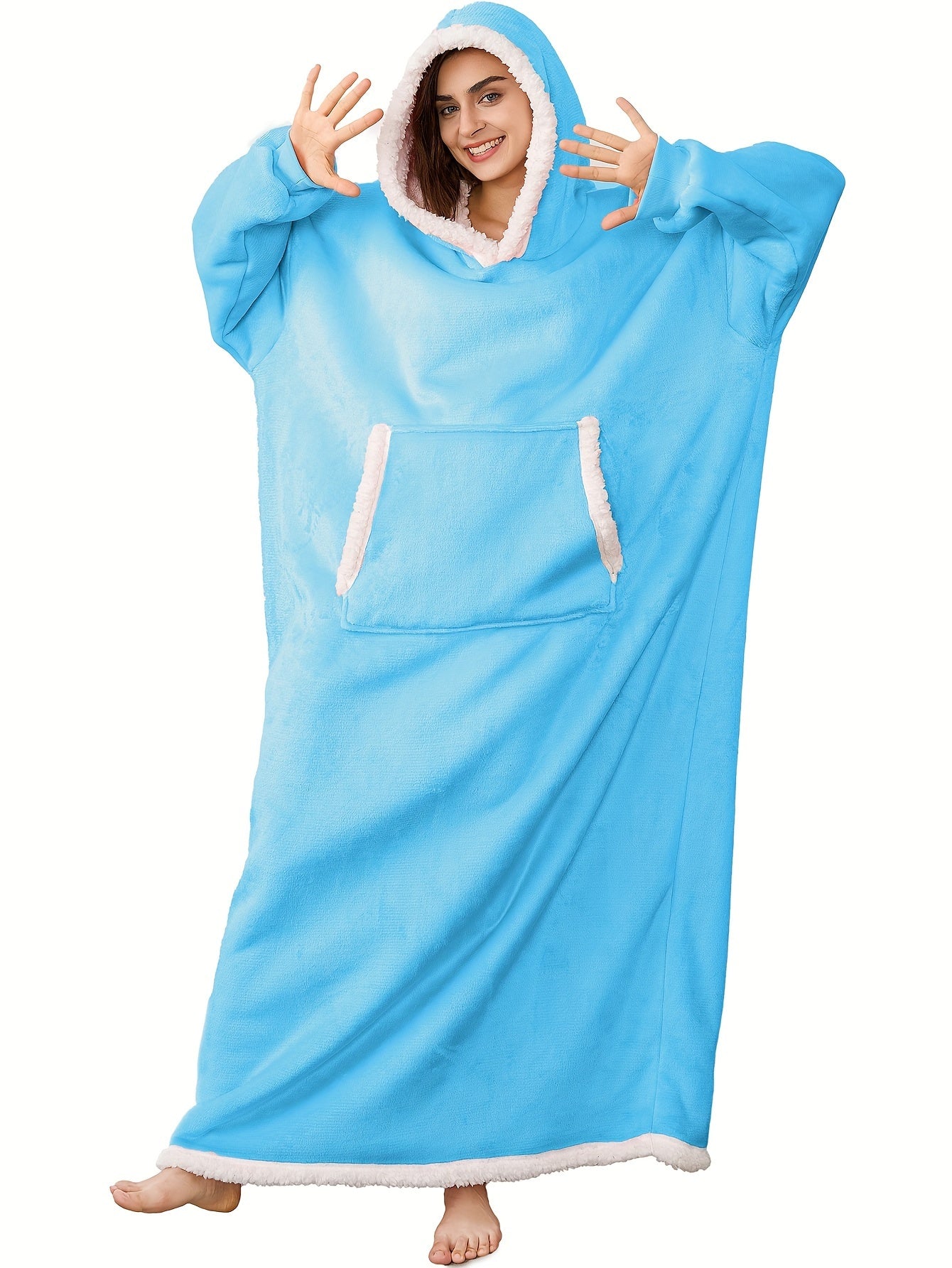 Women's Casual Lounge Robe - Plus Size Sherpa Fleece Hooded Extra Long Warm Oversized Wearable Blanket With Pockets - For Women - Perfect for Cozy Nights & Relaxation - Ideal Gift for Birthday & Holidays