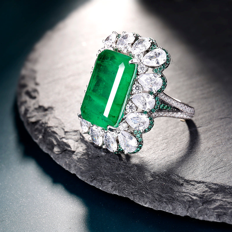 Frosty Sterling Silver Emerald Ring Pi-Mart