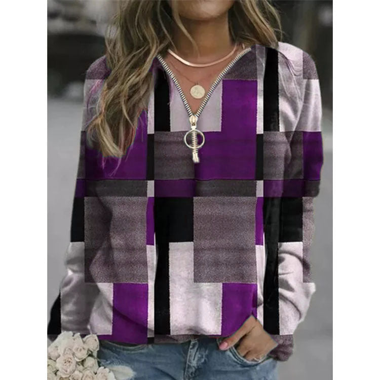 Women's Tops Checkered Sweaters Fleece Jackets Pi-Mart