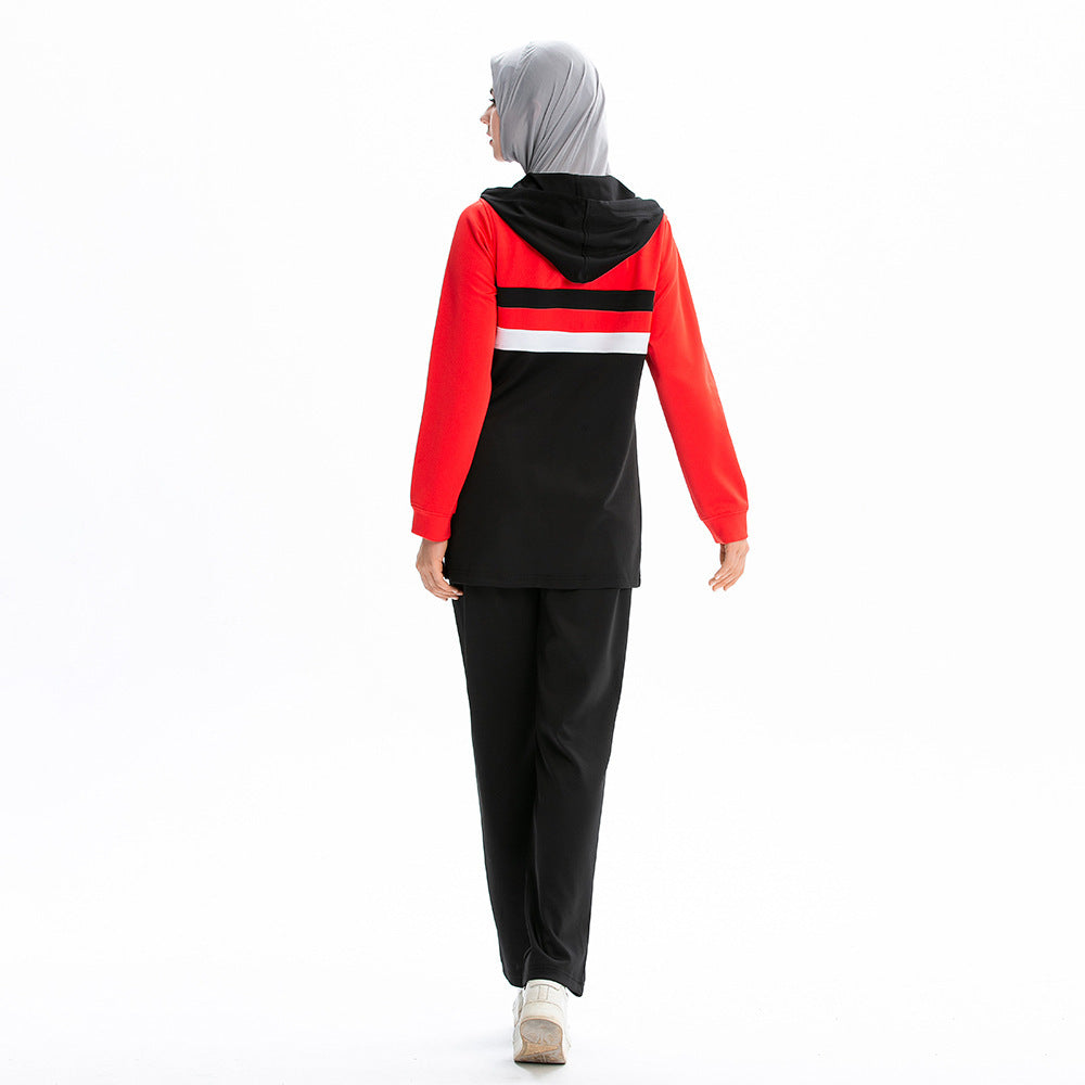 Zipper Drawstring Pocket Hooded Loose Casual Sports Sweatshirt Suit Pi-Mart