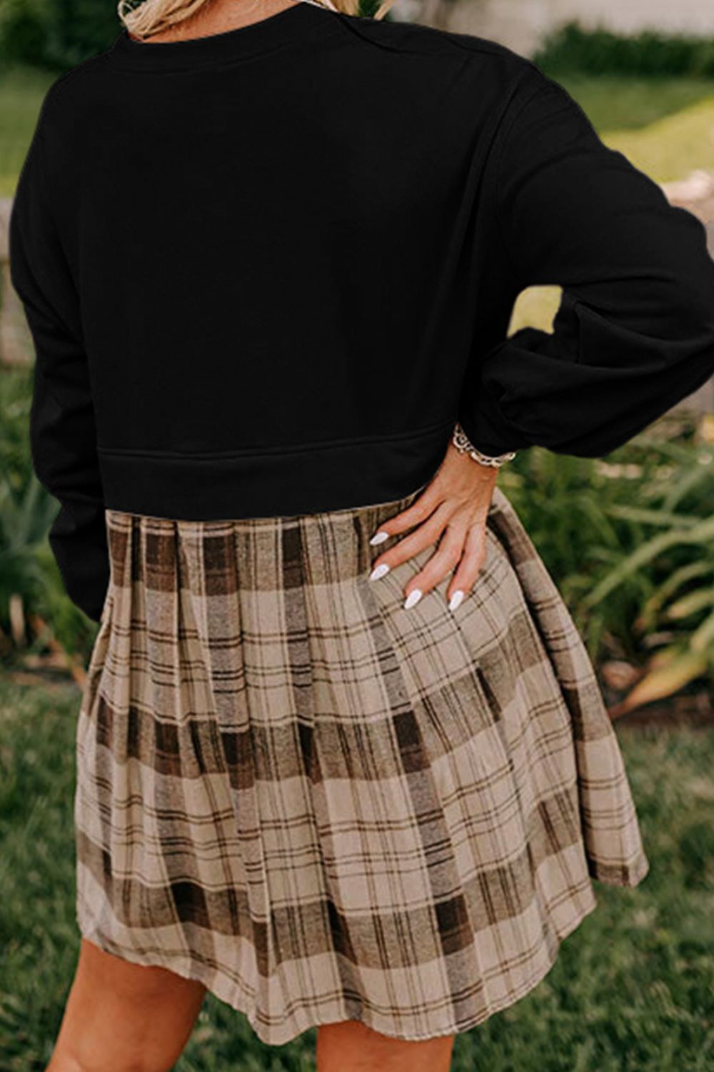 Vintage Plaid Round Neck Long Sleeve Mini Dress Cozy & Stylish Dress Retro Design Dress For Party Stevvex