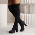 New Long Boots For Women Elastic Suede High Square Heel Over-the-knee Boots Fashion Party Shoes Winter Pi-Mart