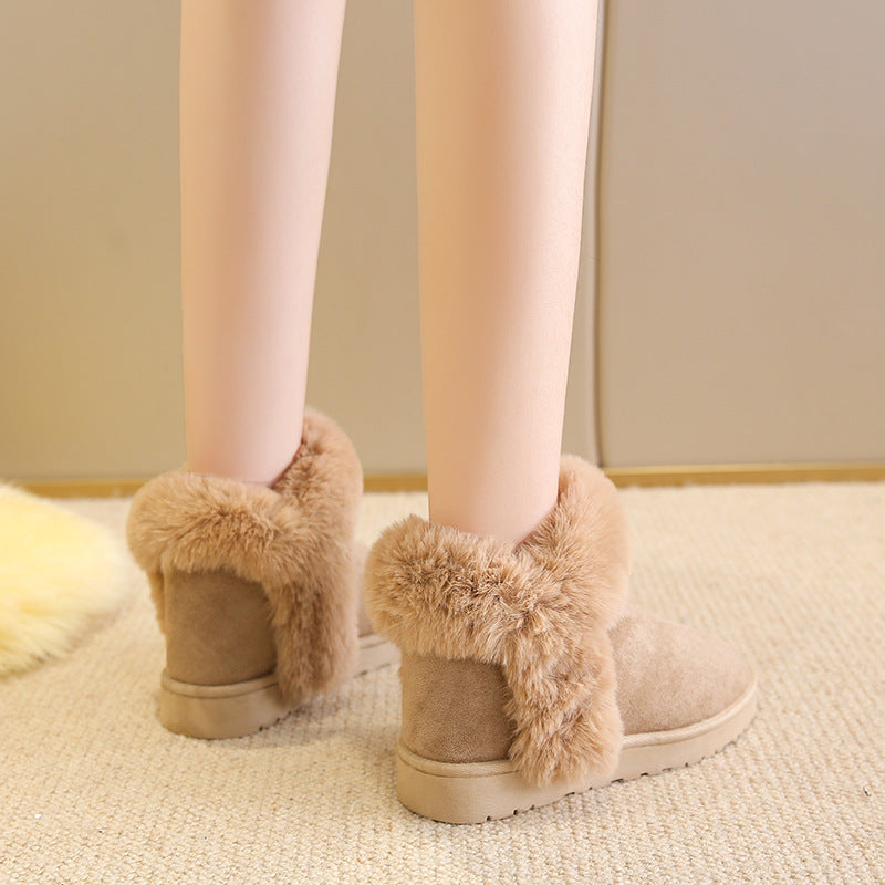 Snow Boots For Women Students Winter Warm Slip On Fluffy Platform Comfy Fleece Ankle Boots Non-slip Plush Cotton Shoes Pi-Mart