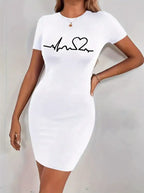 Ladies' Round Neck Solid Color Letter Printed Fashionable Dress - SJB-DIAMOND ELITES