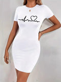 Ladies' Round Neck Solid Color Letter Printed Fashionable Dress - SJB-DIAMOND ELITES